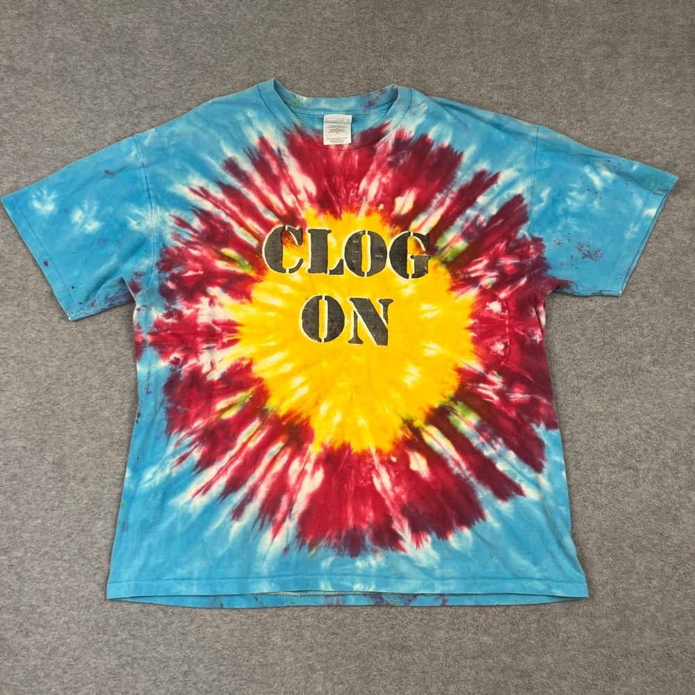 Hanes T-Shirt Mens XL Blue Clog On Tie Dye Beefy-T Short Sleeve Graphic